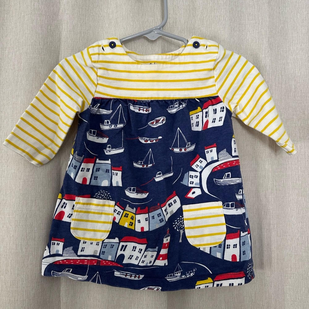 Baby Boden Striped Yellow and Nautical Print Dress